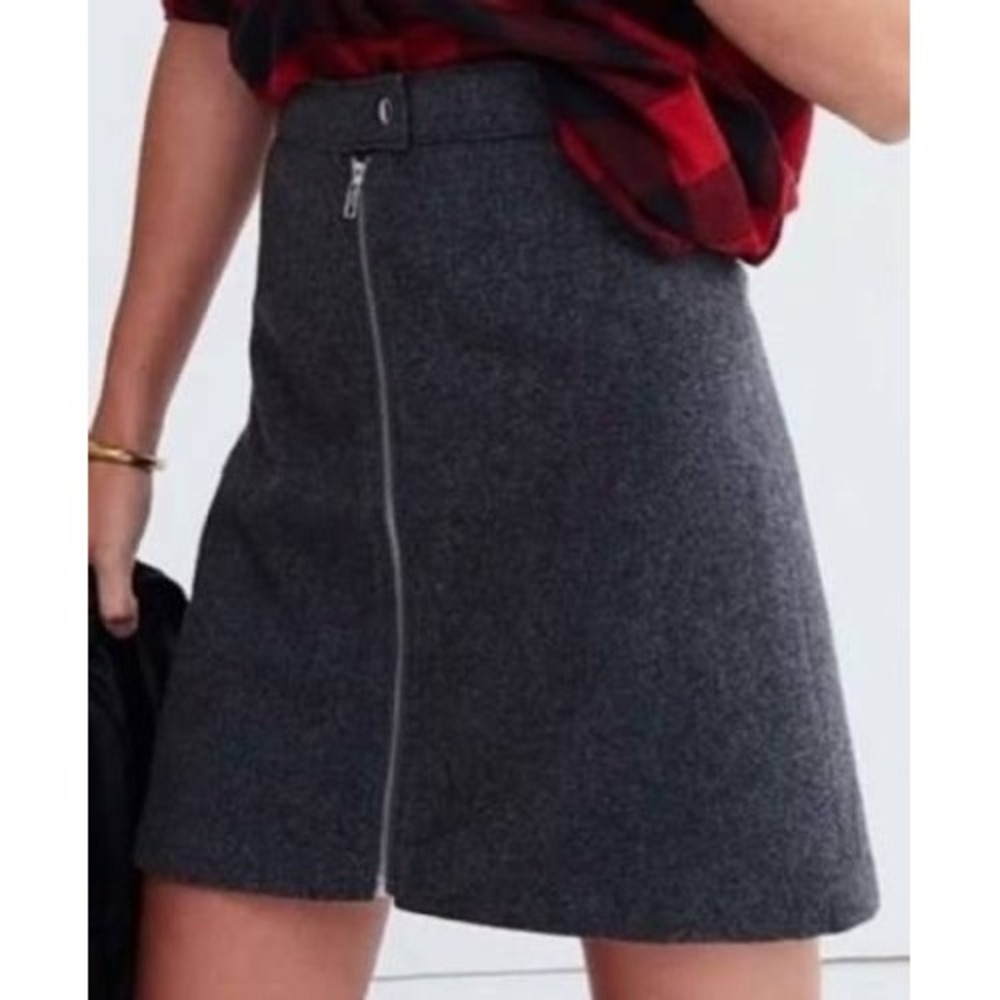 Madewell A-line Studio Full Front Zip‎ Wool Blend Fully Lined Mini Gray Size 6